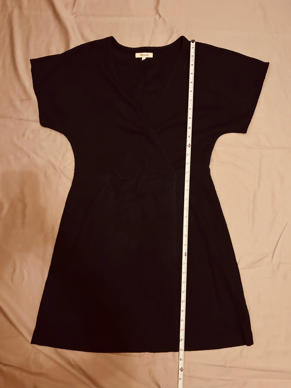 Madewell faux wrap Black V-Neck Short Sleeve Dress Size Medium